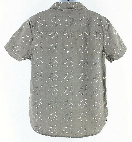 Cactus Community Sz M Boys 9-10 Gray Cream Buttoned Bird Theme 100% Cotton Shirt