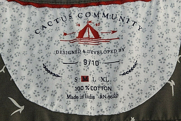Cactus Community Sz M Boys 9-10 Gray Cream Buttoned Bird Theme 100% Cotton Shirt