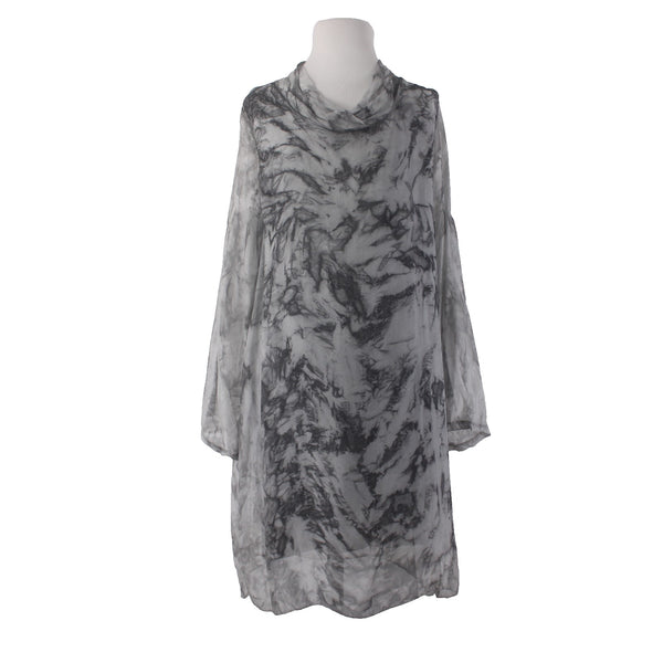 Tempo Paris Dress Sz M Gray Black Lined Cowl Neck Silk Viscose Dress