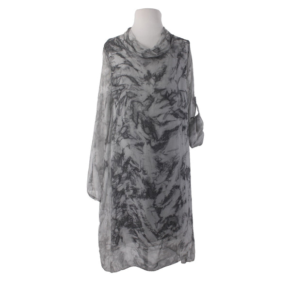 Tempo Paris Dress Sz M Gray Black Lined Cowl Neck Silk Viscose Dress