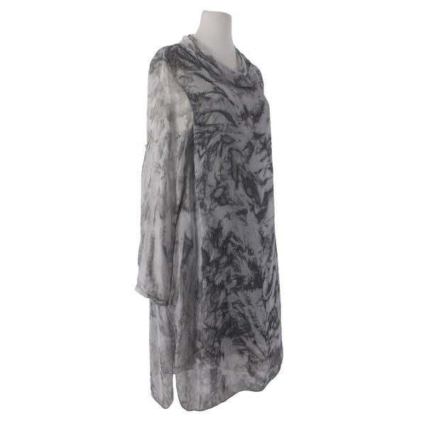 Tempo Paris Dress Sz M Gray Black Lined Cowl Neck Silk Viscose Dress