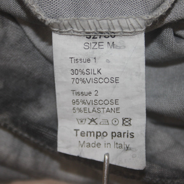 Tempo Paris Dress Sz M Gray Black Lined Cowl Neck Silk Viscose Dress