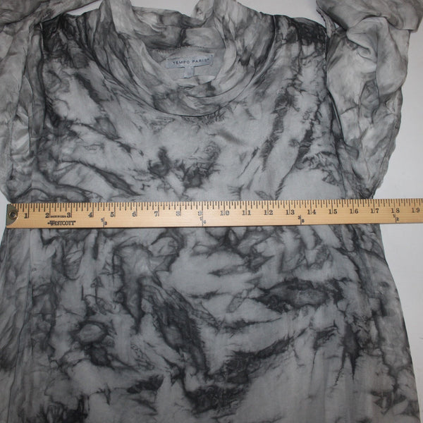Tempo Paris Dress Sz M Gray Black Lined Cowl Neck Silk Viscose Dress