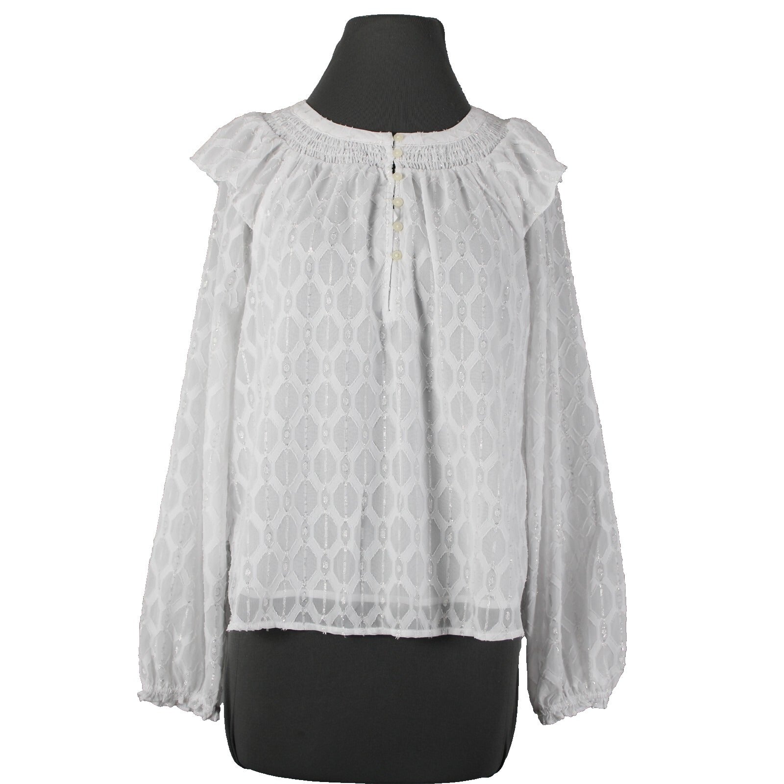 Loft NEW $65 Sz S White Silver Metallic Ruffle Lined Polyester Other Fiber Top