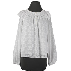 Loft NEW $65 Sz S White Silver Metallic Ruffle Lined Polyester Other Fiber Top