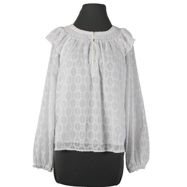 Loft NEW $65 Sz S White Silver Metallic Ruffle Lined Polyester Other Fiber Top