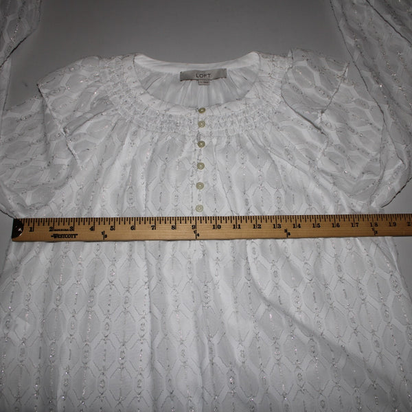 Loft NEW $65 Sz S White Silver Metallic Ruffle Lined Polyester Other Fiber Top