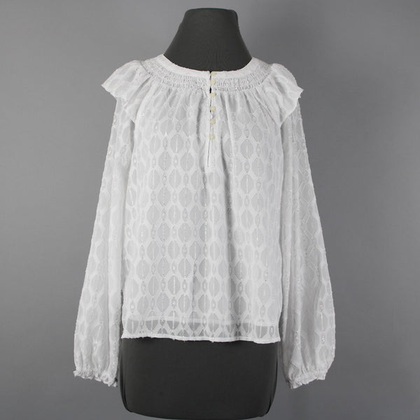 Loft NEW $65 Sz S White Silver Metallic Ruffle Lined Polyester Other Fiber Top