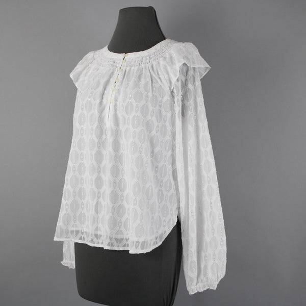 Loft NEW $65 Sz S White Silver Metallic Ruffle Lined Polyester Other Fiber Top