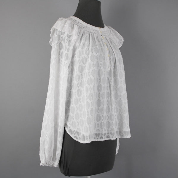 Loft NEW $65 Sz S White Silver Metallic Ruffle Lined Polyester Other Fiber Top