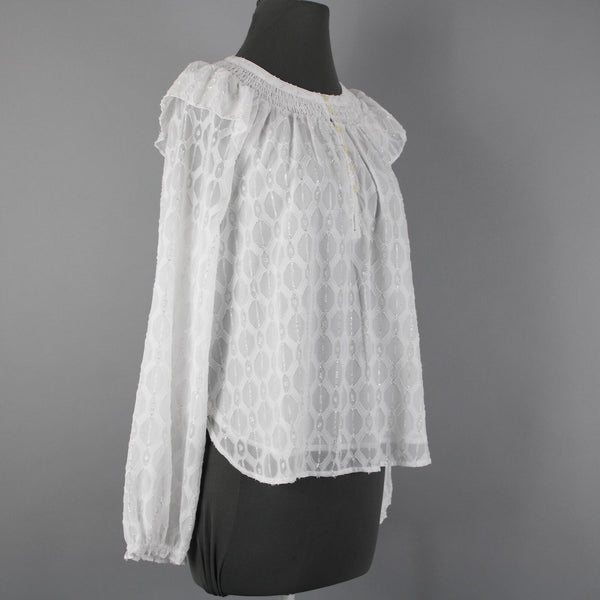 Loft NEW $65 Sz S White Silver Metallic Ruffle Lined Polyester Other Fiber Top