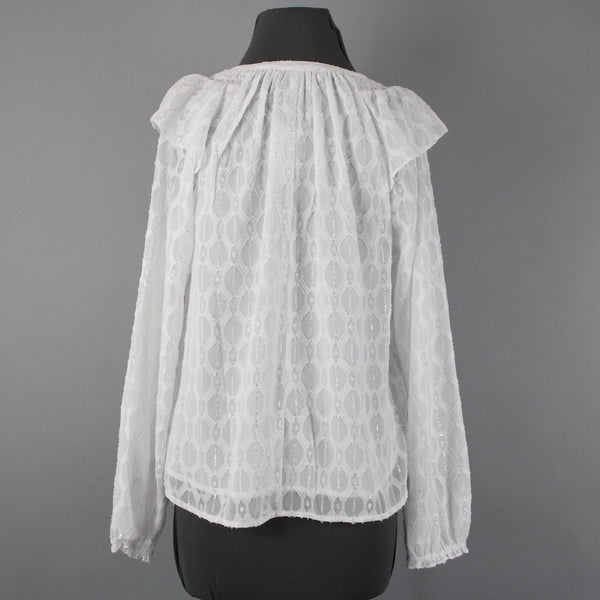 Loft NEW $65 Sz S White Silver Metallic Ruffle Lined Polyester Other Fiber Top