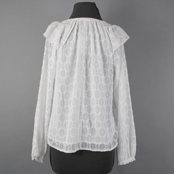 Loft NEW $65 Sz S White Silver Metallic Ruffle Lined Polyester Other Fiber Top