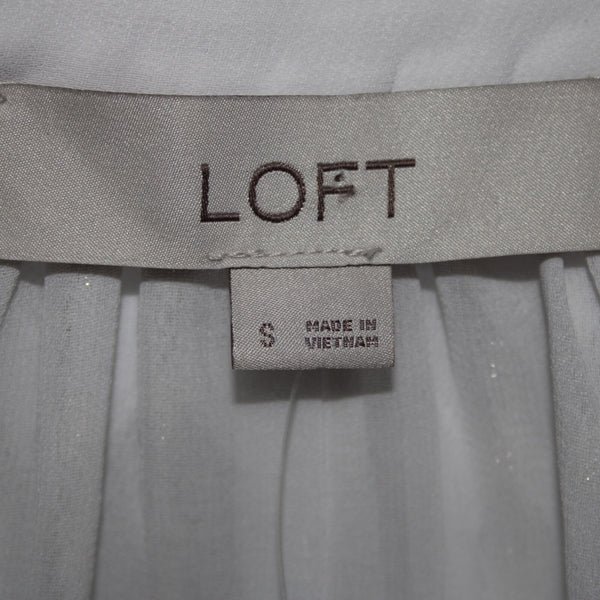Loft NEW $65 Sz S White Silver Metallic Ruffle Lined Polyester Other Fiber Top