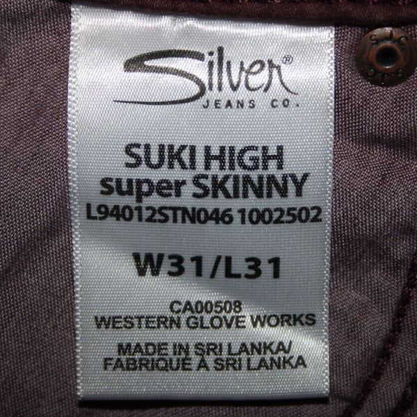 Silver Jeans NEW $89 Sz 31 x 31 Wine Purple Suki High Super Skinny Cotton Pant