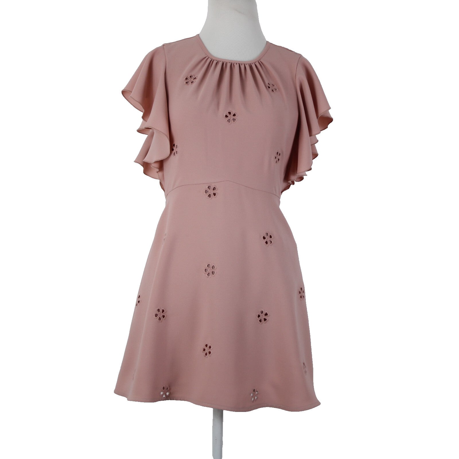 Kate Spade Sz 4 Pink Embroidered Ruffle Sleeves Lined 100% Polyester Dress