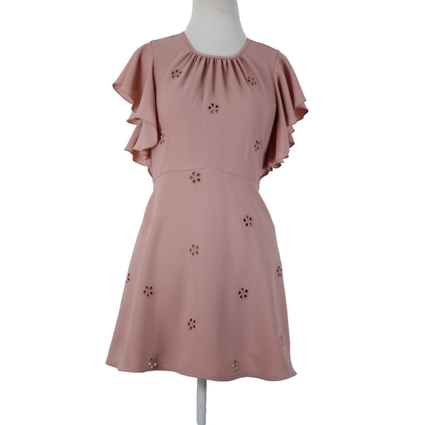 Kate Spade Sz 4 Pink Embroidered Ruffle Sleeves Lined 100% Polyester Dress