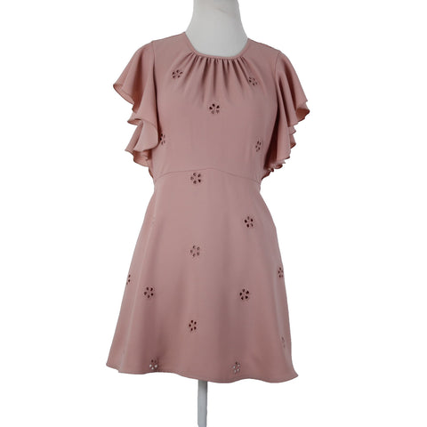 Kate Spade Sz 4 Pink Embroidered Ruffle Sleeves Lined 100% Polyester Dress