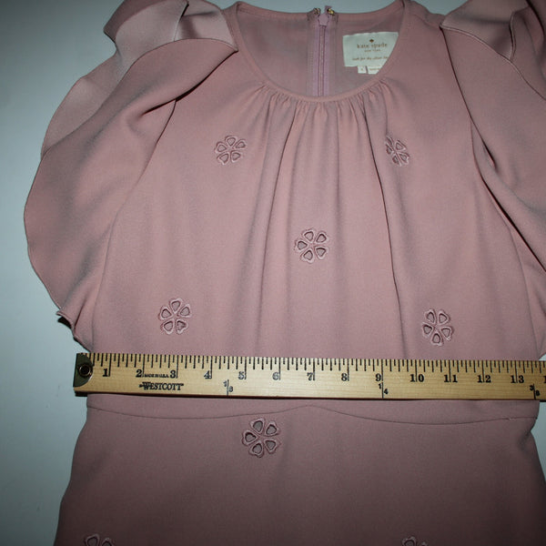 Kate Spade Sz 4 Pink Embroidered Ruffle Sleeves Lined 100% Polyester Dress