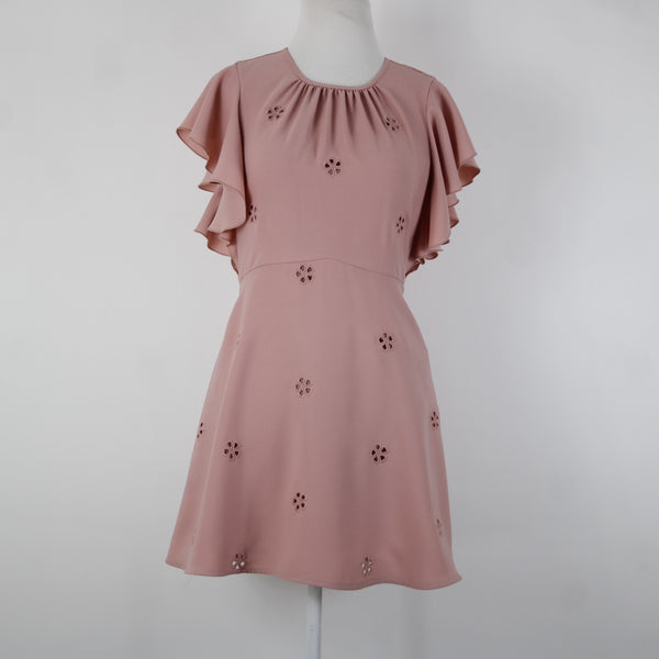 Kate Spade Sz 4 Pink Embroidered Ruffle Sleeves Lined 100% Polyester Dress