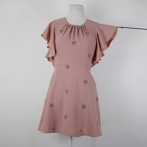 Kate Spade Sz 4 Pink Embroidered Ruffle Sleeves Lined 100% Polyester Dress