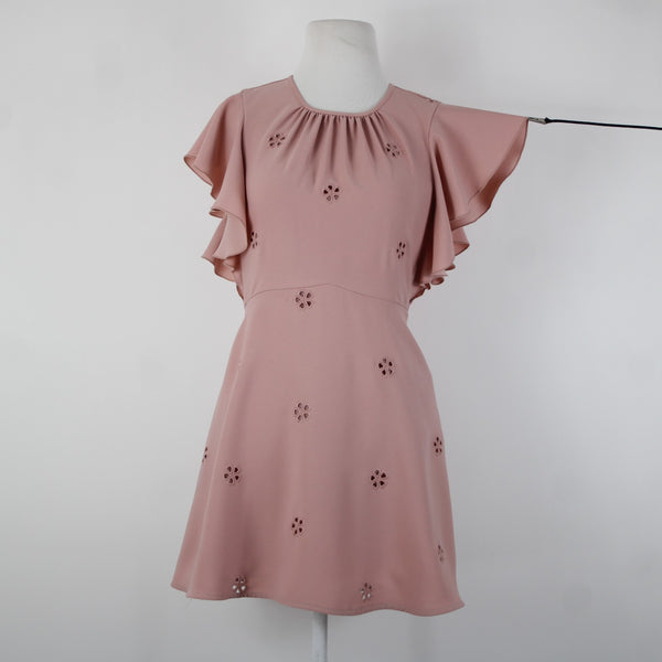 Kate Spade Sz 4 Pink Embroidered Ruffle Sleeves Lined 100% Polyester Dress