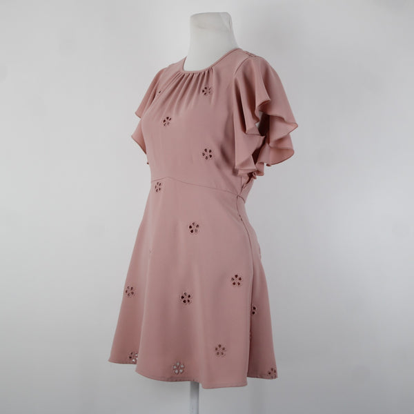 Kate Spade Sz 4 Pink Embroidered Ruffle Sleeves Lined 100% Polyester Dress