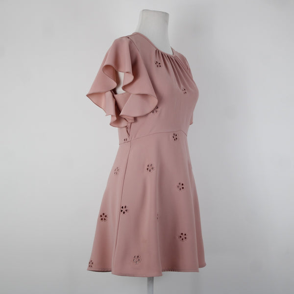 Kate Spade Sz 4 Pink Embroidered Ruffle Sleeves Lined 100% Polyester Dress