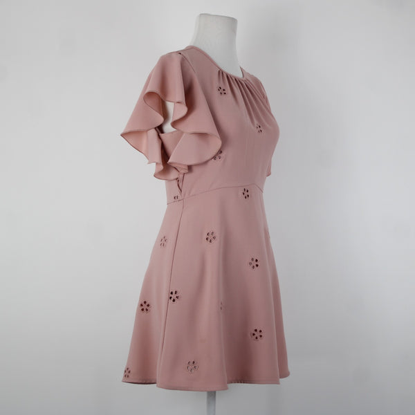 Kate Spade Sz 4 Pink Embroidered Ruffle Sleeves Lined 100% Polyester Dress
