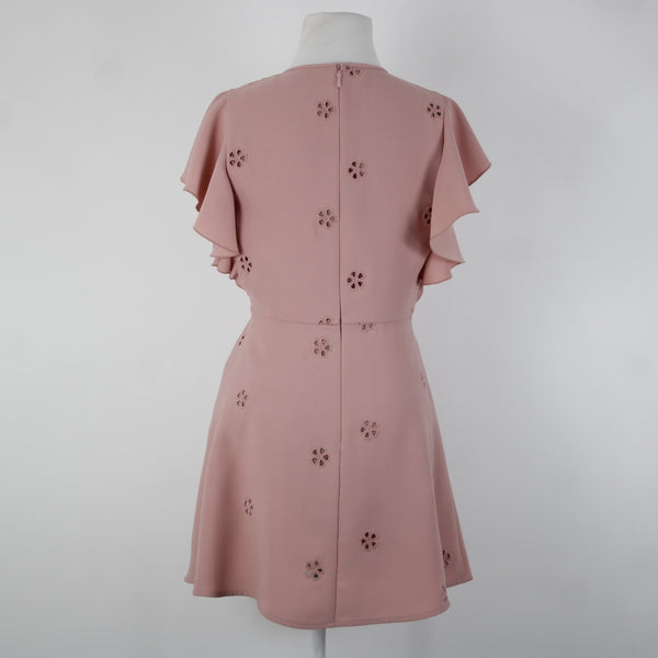 Kate Spade Sz 4 Pink Embroidered Ruffle Sleeves Lined 100% Polyester Dress