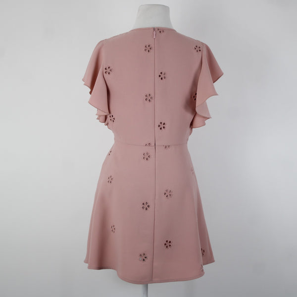 Kate Spade Sz 4 Pink Embroidered Ruffle Sleeves Lined 100% Polyester Dress