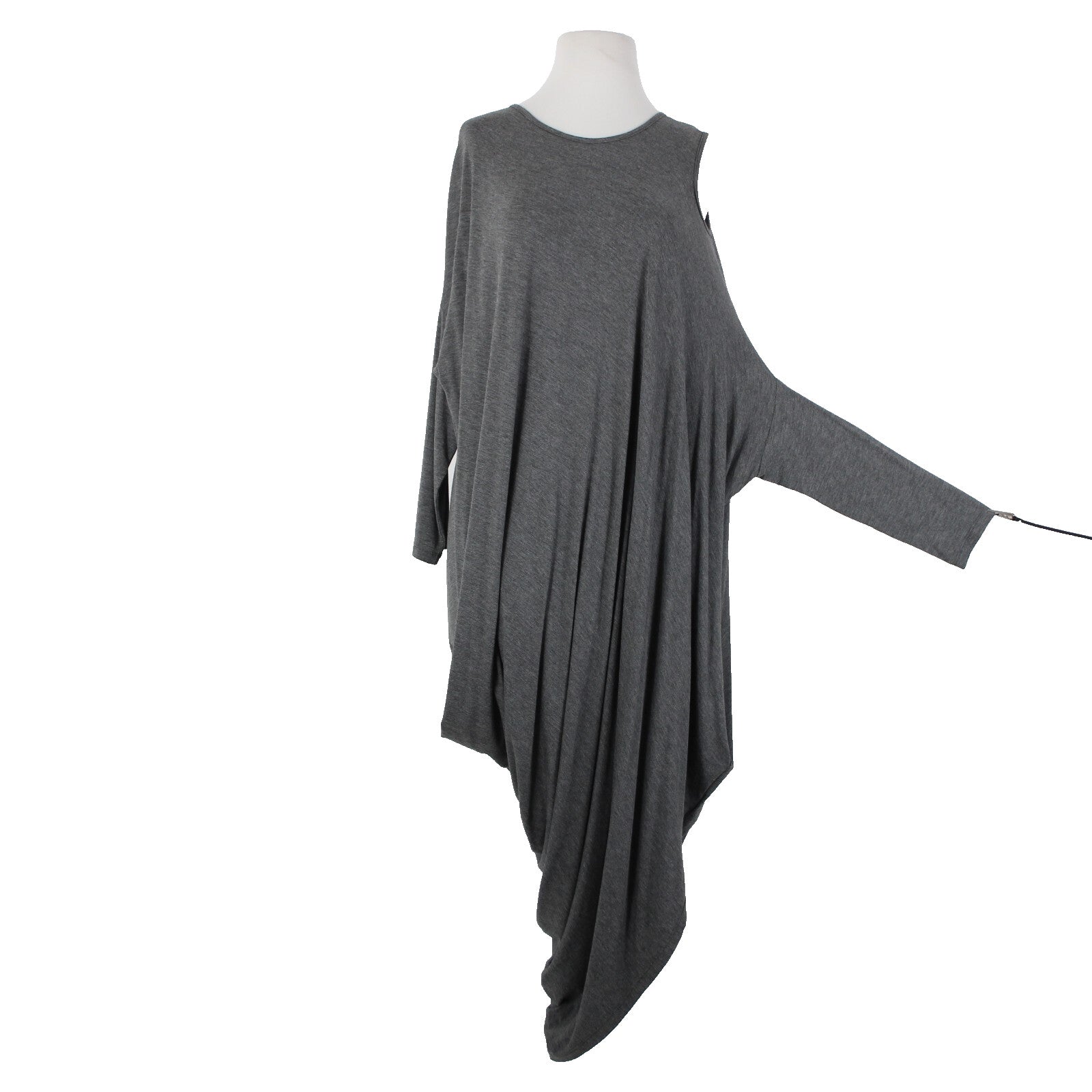 Vyda Victoria Sz OS Gray Cold Shoulder Asymmetrical Modal Spandex Dress