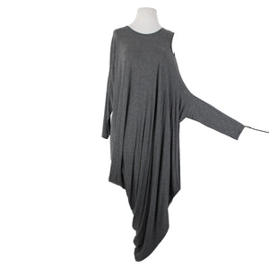 Vyda Victoria Sz OS Gray Cold Shoulder Asymmetrical Modal Spandex Dress