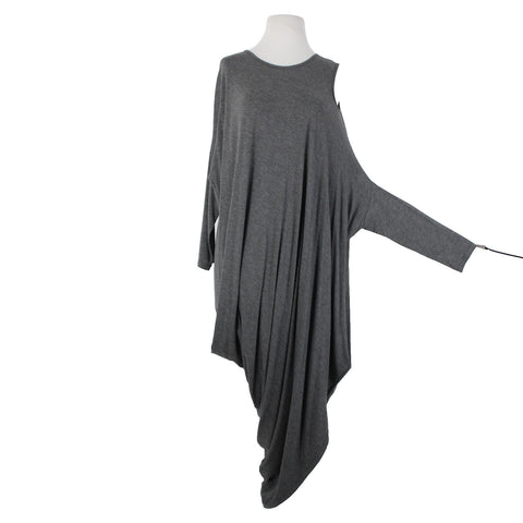 Vyda Victoria Sz OS Gray Cold Shoulder Asymmetrical Modal Spandex Dress