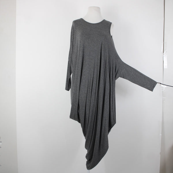 Vyda Victoria Sz OS Gray Cold Shoulder Asymmetrical Modal Spandex Dress