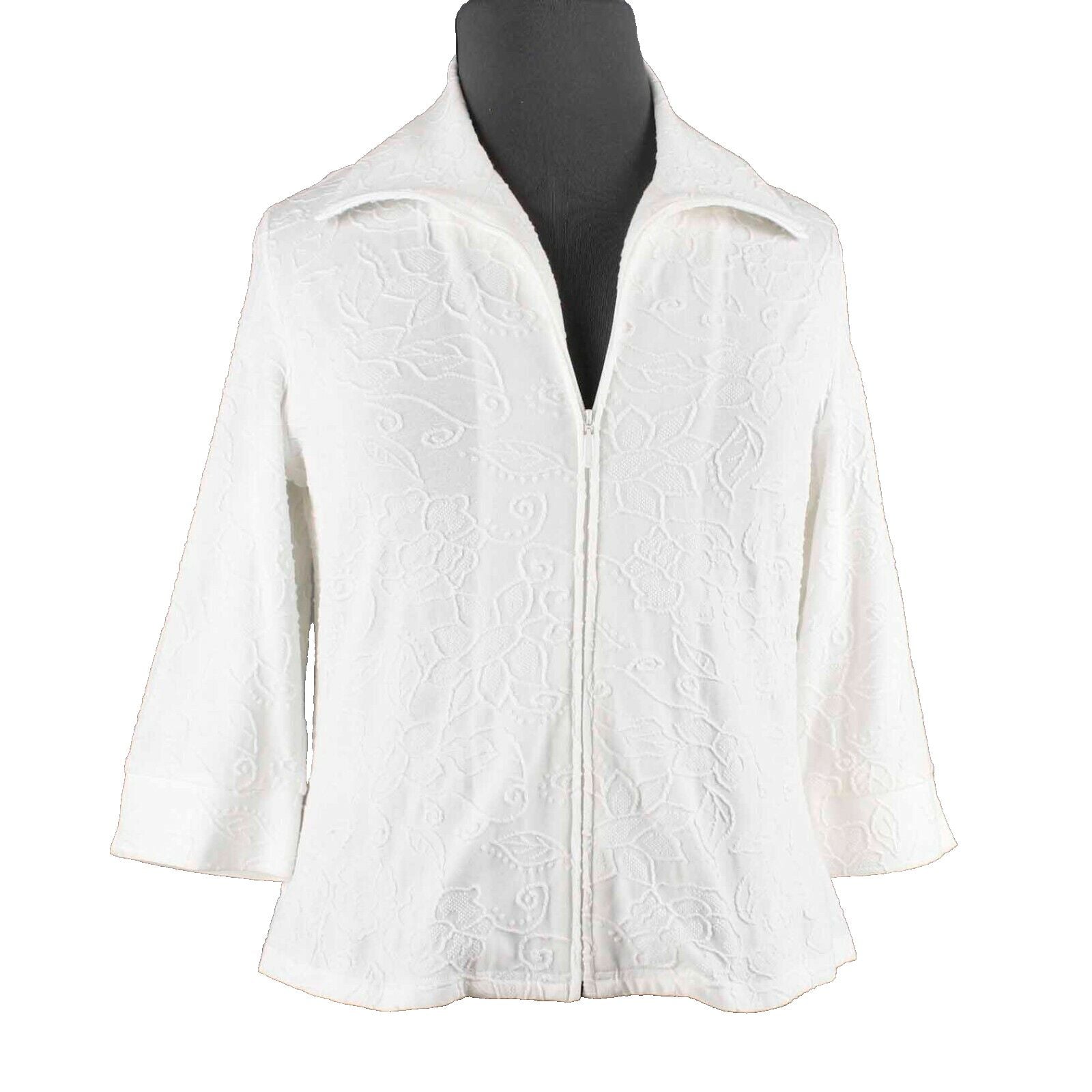 Coldwater Creek NEW $70 Sz L White Textured Cotton Nylon Spandex Jacket