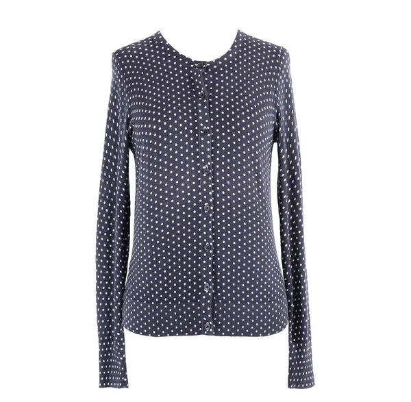 LOFT Sz XS Navy Blue With White Polka Dots Thin Button Up All Cotton Cardigan