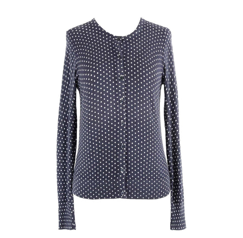 LOFT Sz XS Navy Blue With White Polka Dots Thin Button Up All Cotton Cardigan