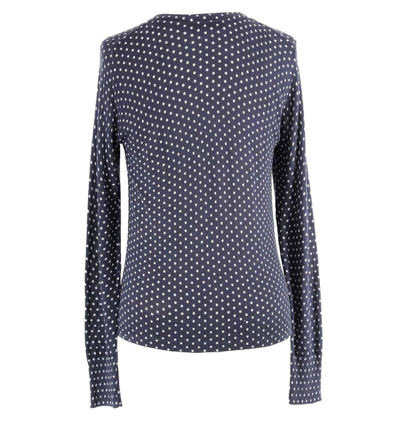 LOFT Sz XS Navy Blue With White Polka Dots Thin Button Up All Cotton Cardigan