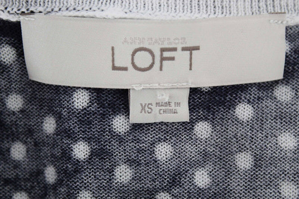 LOFT Sz XS Navy Blue With White Polka Dots Thin Button Up All Cotton Cardigan