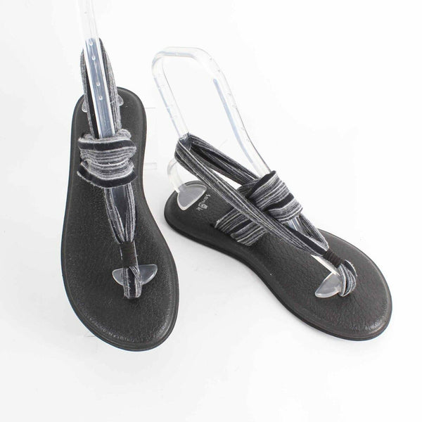 Sanuk Sz 8 Black Gray White Fabric Upper Thong Sandals