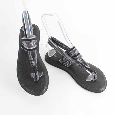 Sanuk Sz 8 Black Gray White Fabric Upper Thong Sandals