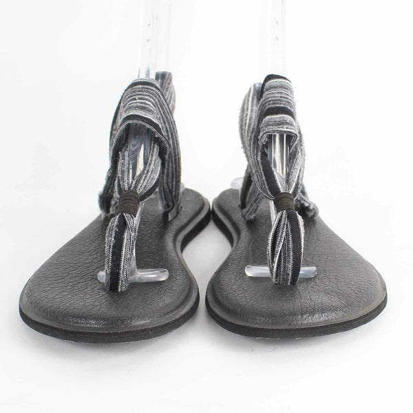 Sanuk Sz 8 Black Gray White Fabric Upper Thong Sandals