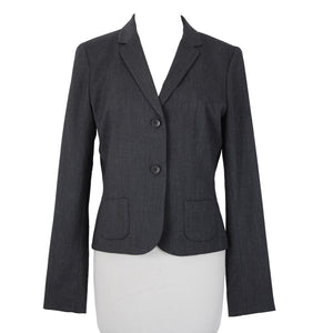Tahari Sz 8 Gray Fine Herringbone Patch Pockets Polyester Lined Blazer Jacket