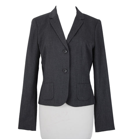 Tahari Sz 8 Gray Fine Herringbone Patch Pockets Polyester Lined Blazer Jacket