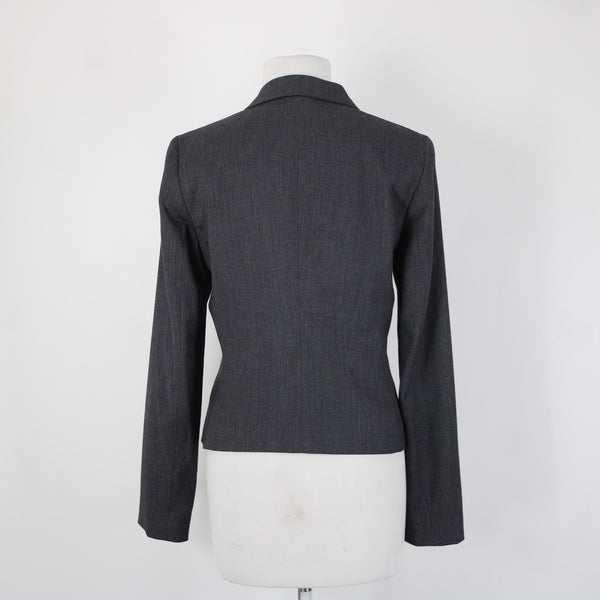 Tahari Sz 8 Gray Fine Herringbone Patch Pockets Polyester Lined Blazer Jacket