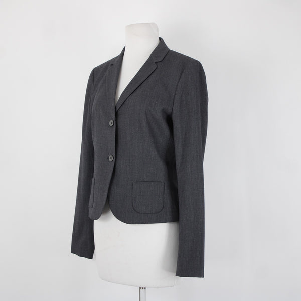 Tahari Sz 8 Gray Fine Herringbone Patch Pockets Polyester Lined Blazer Jacket