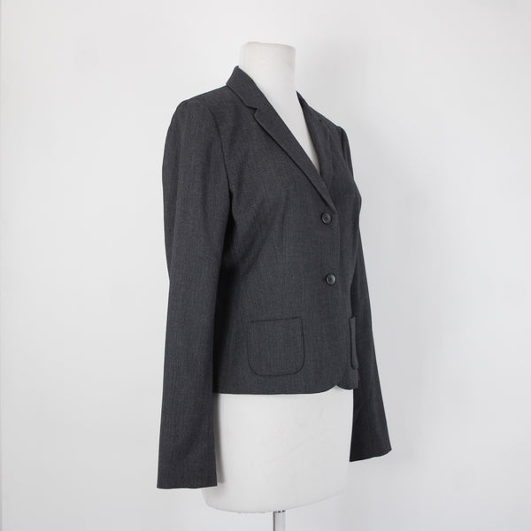 Tahari Sz 8 Gray Fine Herringbone Patch Pockets Polyester Lined Blazer Jacket