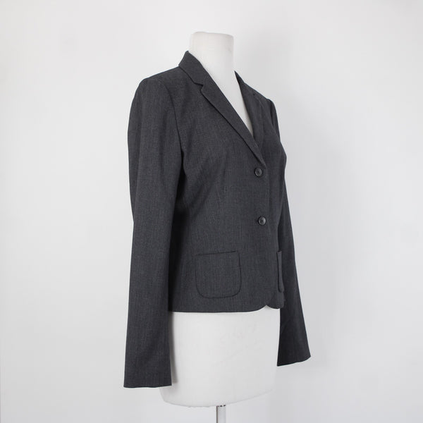 Tahari Sz 8 Gray Fine Herringbone Patch Pockets Polyester Lined Blazer Jacket