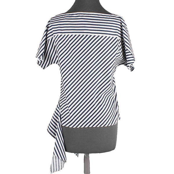 JOA NEW Sz S Navy Blue White Stripe Dolman Sleeve Side Tie Cotton Top
